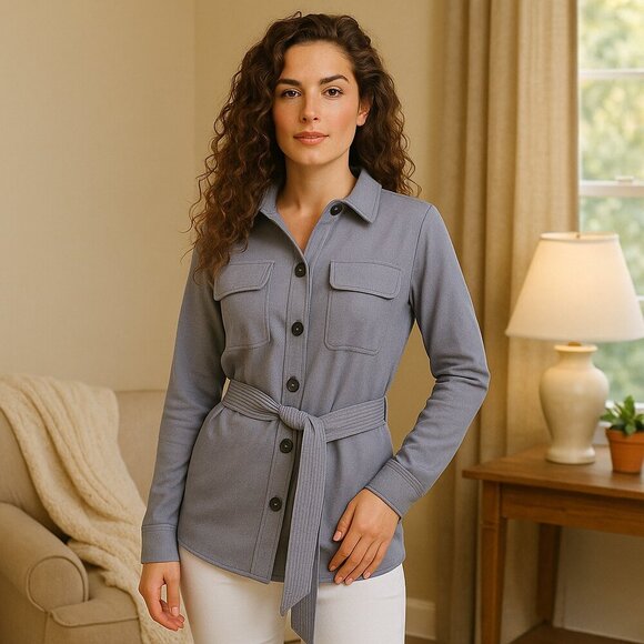 Dkny Jackets & Blazers - DKNY Blue Chambray Belted Utility Jacket Size 2 Preppy 90s Minimalist Office